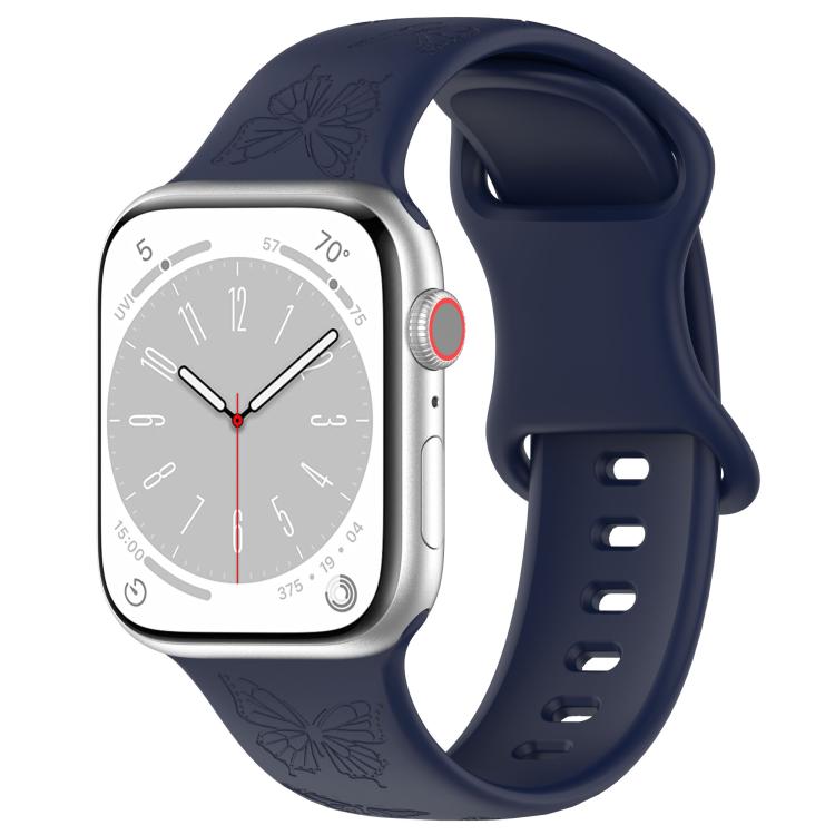 For Apple Watch 42mm / 41mm / 40mm / 38mm Kalebol 8-shaped Buckle Butterfly Embossed Silicone Watch Band(Dark Blue) - free shipping - PMc TechLife - Order now!