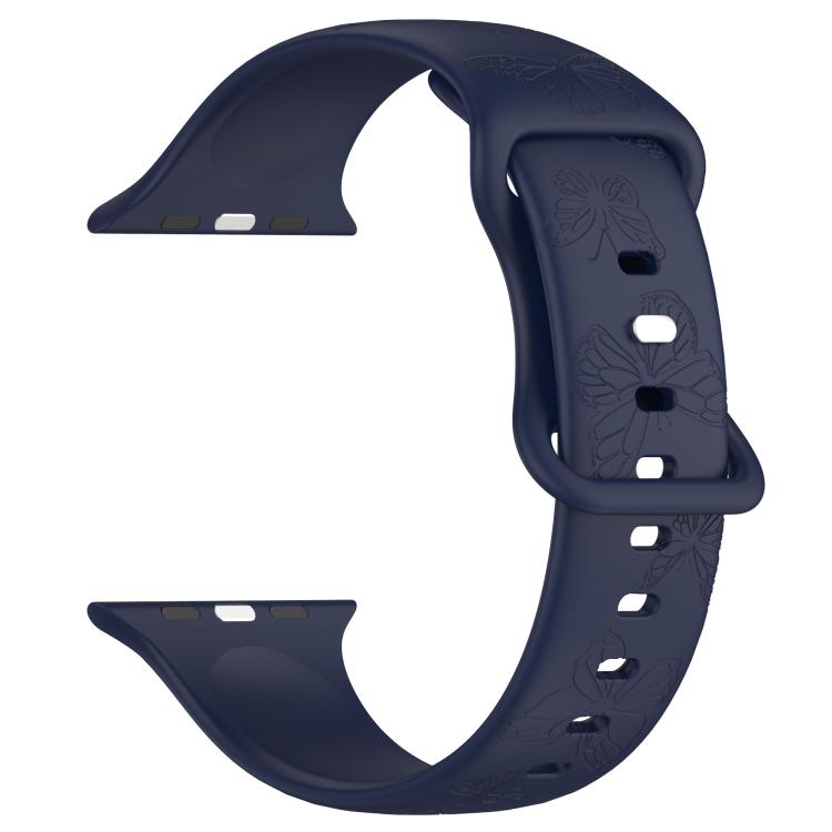 For Apple Watch 42mm / 41mm / 40mm / 38mm Kalebol 8-shaped Buckle Butterfly Embossed Silicone Watch Band(Dark Blue) - free shipping - PMc TechLife - Order now!