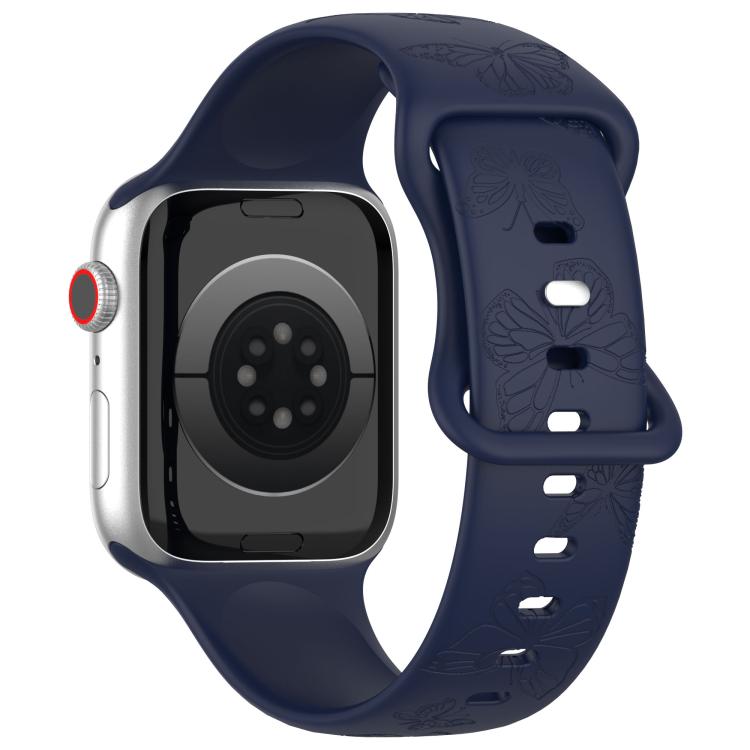 For Apple Watch 42mm / 41mm / 40mm / 38mm Kalebol 8-shaped Buckle Butterfly Embossed Silicone Watch Band(Dark Blue) - free shipping - PMc TechLife - Order now!