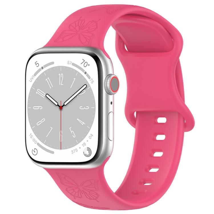 For Apple Watch 42mm / 41mm / 40mm / 38mm Kalebol 8-shaped Buckle Butterfly Embossed Silicone Watch Band(Peach Red) - free shipping - PMc TechLife - Order now!
