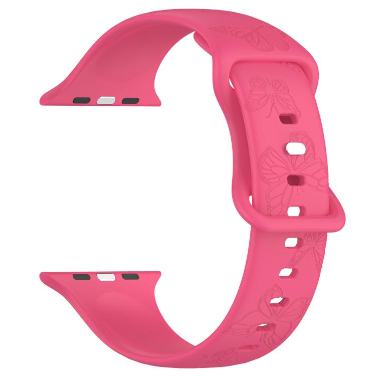 For Apple Watch 42mm / 41mm / 40mm / 38mm Kalebol 8-shaped Buckle Butterfly Embossed Silicone Watch Band(Peach Red) - free shipping - PMc TechLife - Order now!