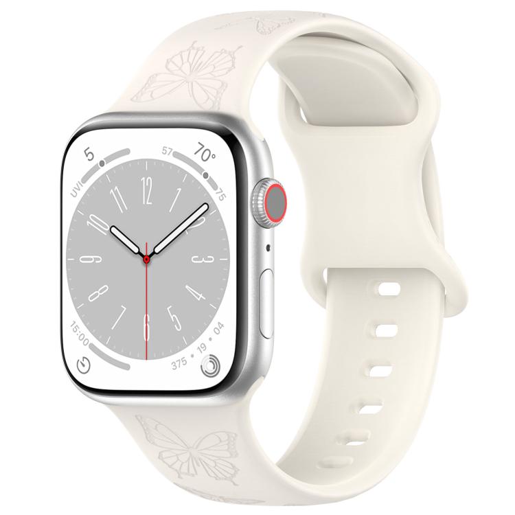 For Apple Watch 42mm / 41mm / 40mm / 38mm Kalebol 8-shaped Buckle Butterfly Embossed Silicone Watch Band(Starlight) - free shipping - PMc TechLife - Order now!