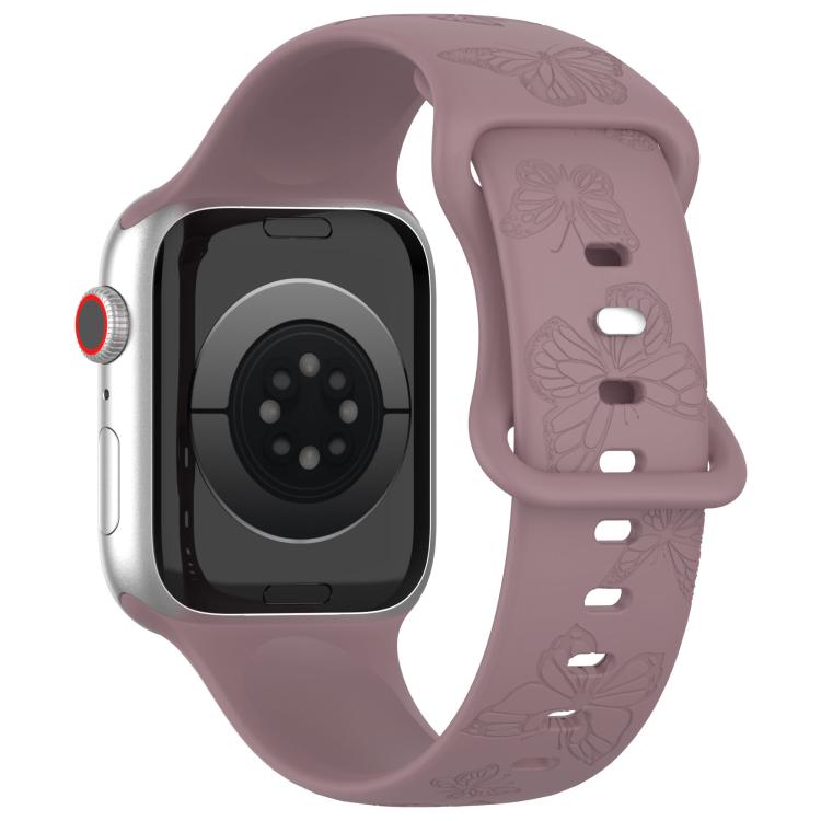 For Apple Watch 42mm / 41mm / 40mm / 38mm Kalebol 8-shaped Buckle Butterfly Embossed Silicone Watch Band(Smoky Purple) - free shipping - PMc TechLife - Order now!