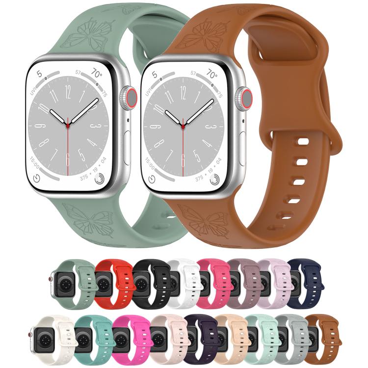 For Apple Watch 42mm / 41mm / 40mm / 38mm Kalebol 8-shaped Buckle Butterfly Embossed Silicone Watch Band(Milk Tea) - free shipping - PMc TechLife - Order now!