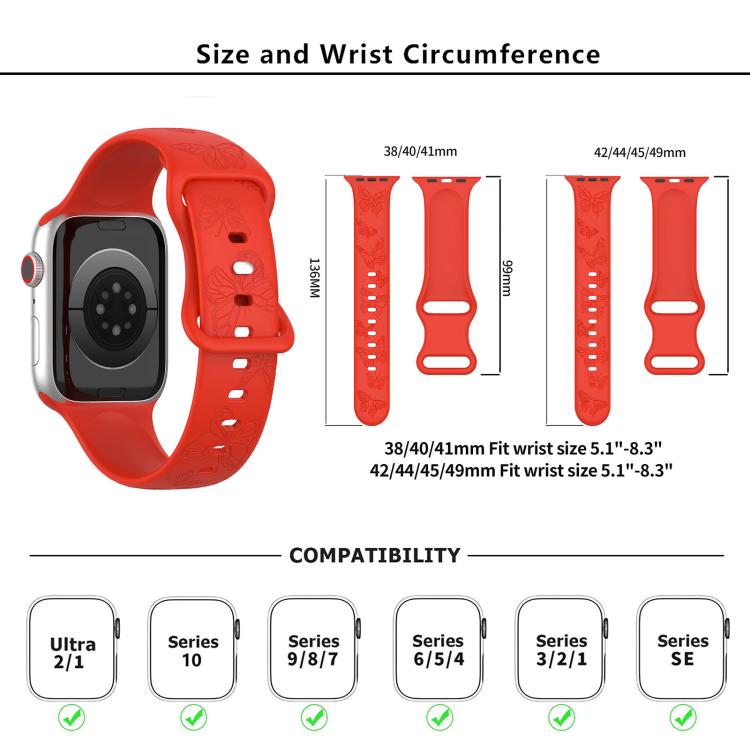 For Apple Watch 46mm / 49mm / 45mm / 44mm Kalebol 8-shaped Buckle Butterfly Embossed Silicone Watch Band(Sand Pink) - free shipping - PMc TechLife - Order now!
