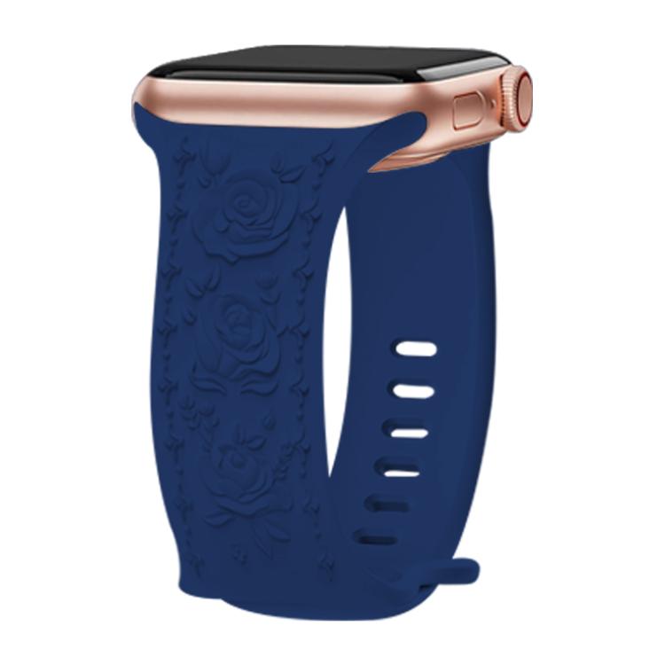 For Apple Watch 46mm / 49mm / 45mm / 44mm Kalebol 8-shaped Buckle Rose Embossed Silicone Watch Band(Navy Blue) - free shipping - PMc TechLife - Order now!