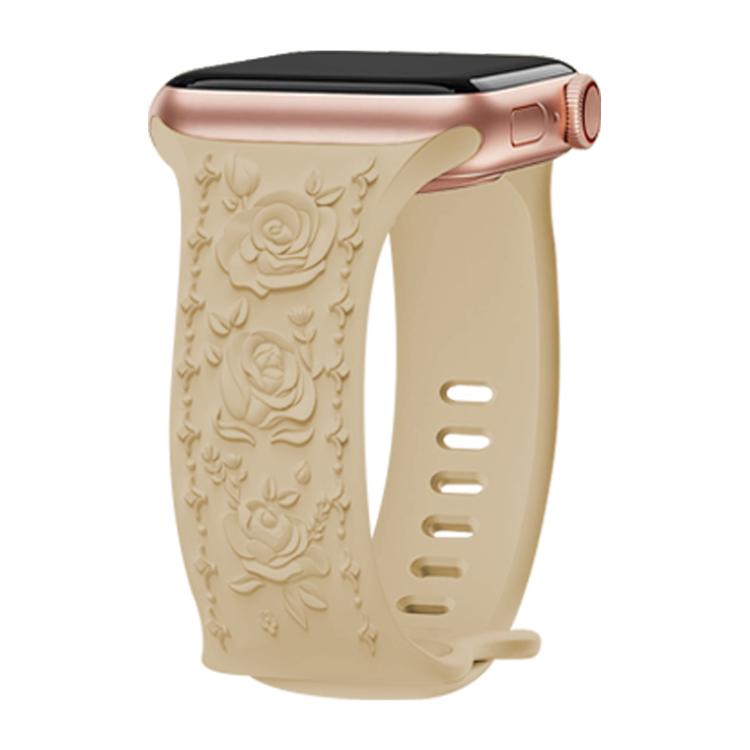 For Apple Watch 46mm / 49mm / 45mm / 44mm Kalebol 8-shaped Buckle Rose Embossed Silicone Watch Band(Milk Tea) - free shipping - PMc TechLife - Order now!