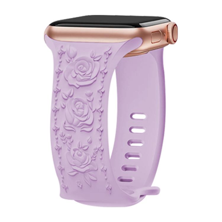 For Apple Watch 46mm / 49mm / 45mm / 44mm Kalebol 8-shaped Buckle Rose Embossed Silicone Watch Band(Lavender) - free shipping - PMc TechLife - Order now!