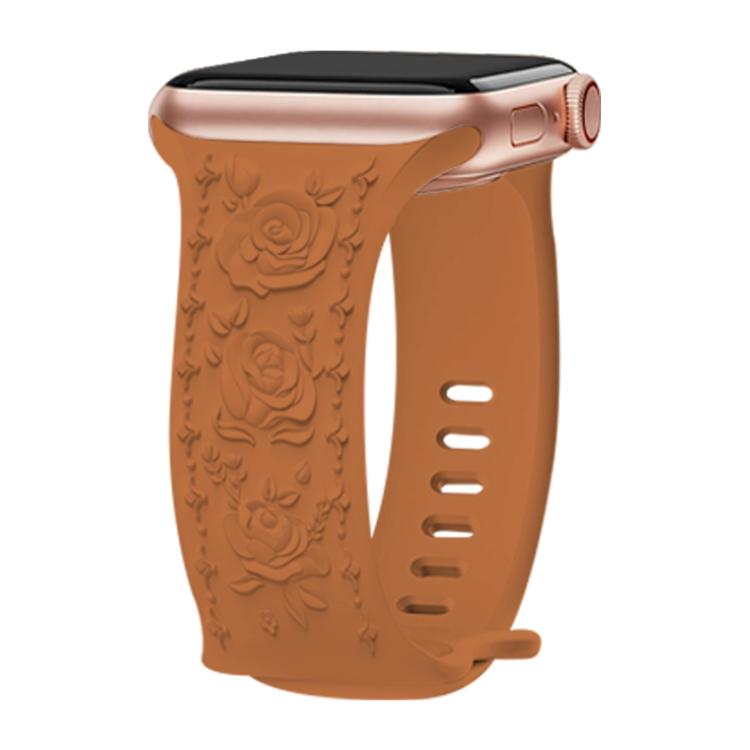 For Apple Watch 46mm / 49mm / 45mm / 44mm Kalebol 8-shaped Buckle Rose Embossed Silicone Watch Band(Brown) - free shipping - PMc TechLife - Order now!