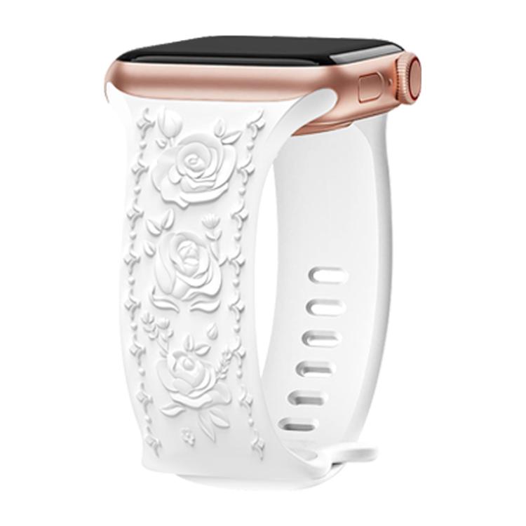 For Apple Watch 42mm / 41mm / 40mm / 38mm Kalebol 8-shaped Buckle Rose Embossed Silicone Watch Band(White) - free shipping - PMc TechLife - Order now!
