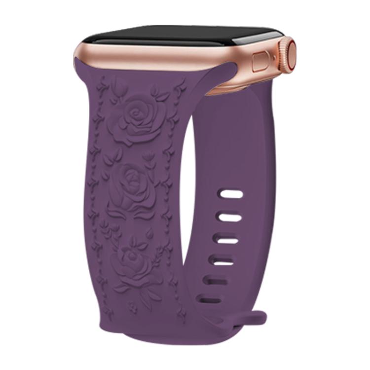 For Apple Watch 42mm / 41mm / 40mm / 38mm Kalebol 8-shaped Buckle Rose Embossed Silicone Watch Band(Crimson Cherry) - free shipping - PMc TechLife - Order now!