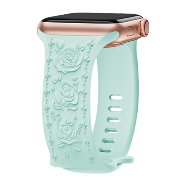 For Apple Watch 42mm / 41mm / 40mm / 38mm Kalebol 8-shaped Buckle Rose Embossed Silicone Watch Band(Light Green) - free shipping - PMc TechLife - Order now!