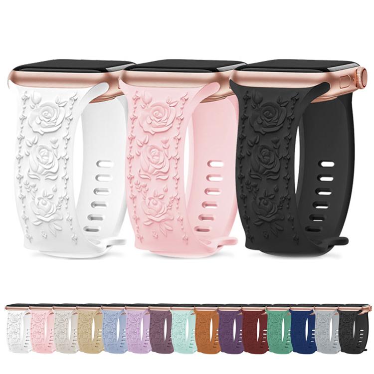 For Apple Watch 46mm / 49mm / 45mm / 44mm Kalebol 8-shaped Buckle Rose Embossed Silicone Watch Band(Light Green) - free shipping - PMc TechLife - Order now!