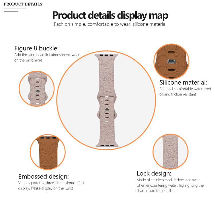 For Apple Watch 42mm / 41mm / 40mm / 38mm Kalebol 8-shaped Buckle Rose Embossed Silicone Watch Band(Navy Blue) - free shipping - PMc TechLife - Order now!