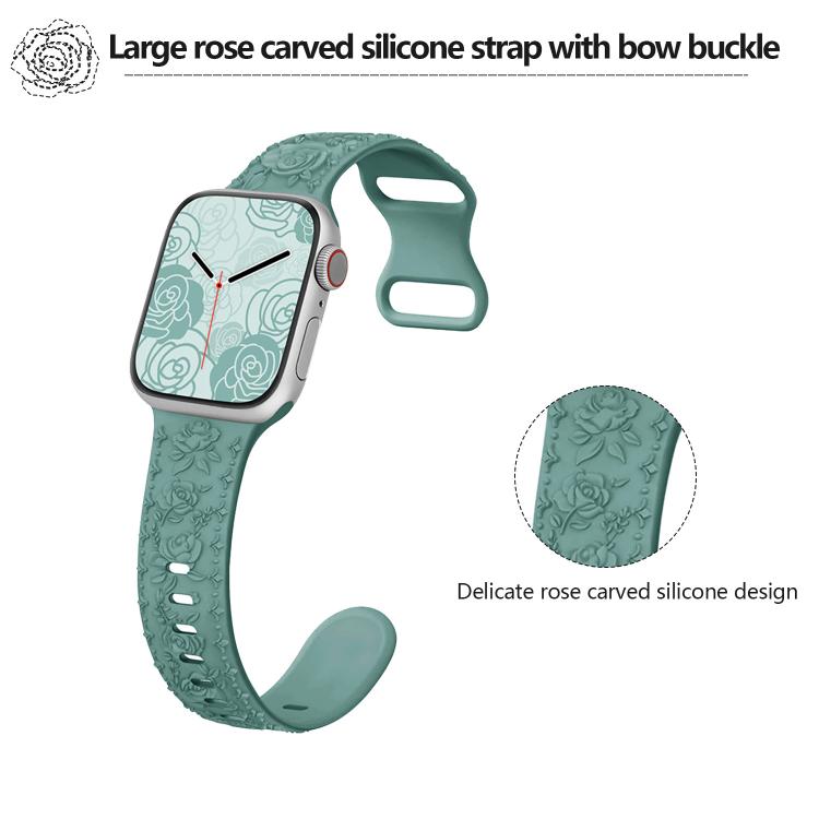 For Apple Watch 46mm / 49mm / 45mm / 44mm Kalebol 8-shaped Buckle Rose Embossed Silicone Watch Band(Black) - free shipping - PMc TechLife - Order now!
