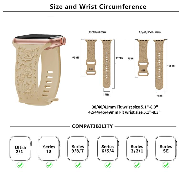 For Apple Watch 42mm / 41mm / 40mm / 38mm Kalebol 8-shaped Buckle Rose Embossed Silicone Watch Band(Starlight) - free shipping - PMc TechLife - Order now!