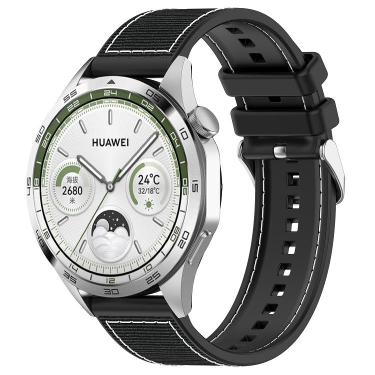 22mm Kalebol Ordinary Silver Buckle Hybrid Nylon Braid Silicone Watch Band(Black) - 22mm Bands by Kalebol | Online Shopping South Africa | PMc TechLife | Buy Now Pay Later Mobicred