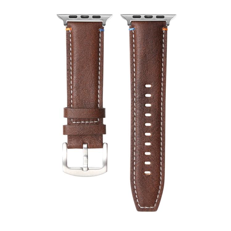 For Apple Watch 46mm / 49mm / 45mm / 44mm Kalebol Stitched Genuine Leather Watch Band(Pull Up Leather Coffee) - free shipping - PMc TechLife - Order now!