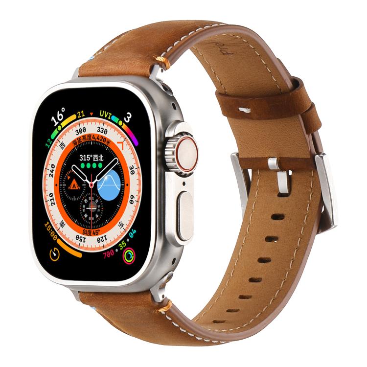 For Apple Watch 46mm / 49mm / 45mm / 44mm Kalebol Stitched Genuine Leather Watch Band(Frosted Brown) - free shipping - PMc TechLife - Order now!