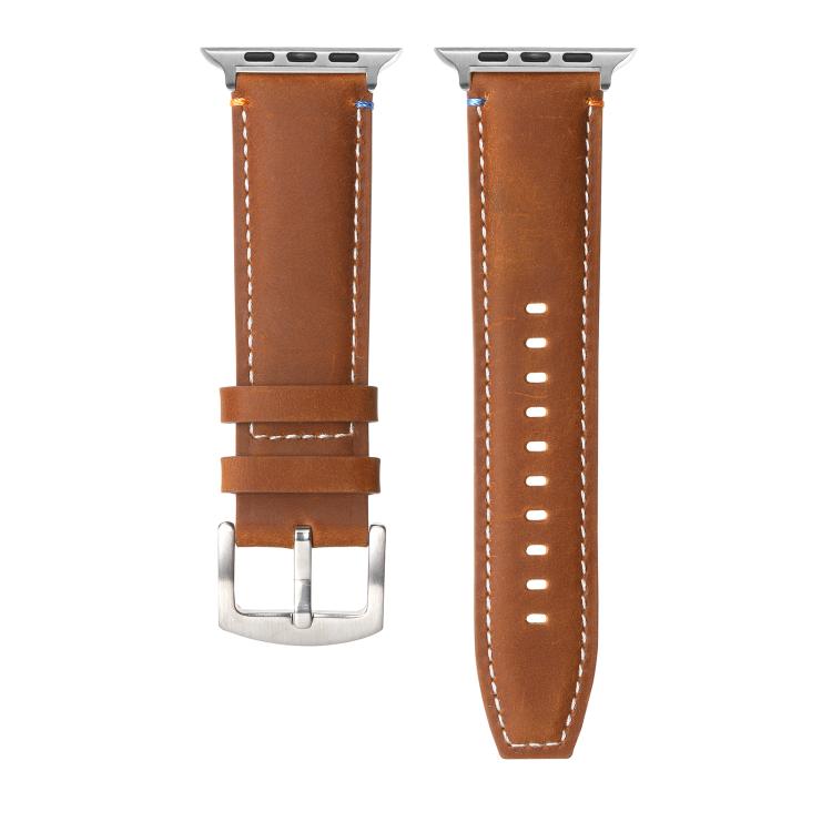 For Apple Watch 46mm / 49mm / 45mm / 44mm Kalebol Stitched Genuine Leather Watch Band(Frosted Brown) - free shipping - PMc TechLife - Order now!