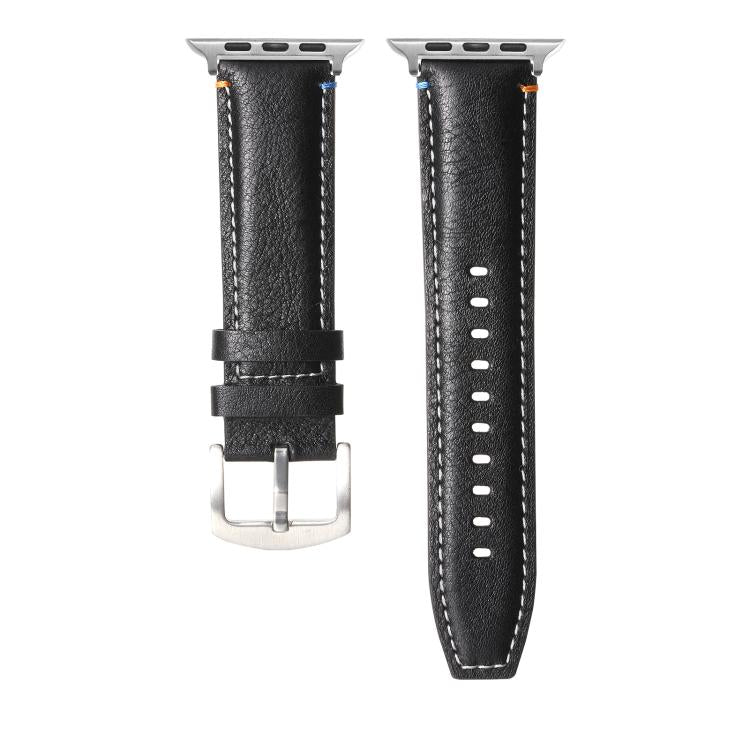For Apple Watch 42mm / 41mm / 40mm / 38mm Kalebol Stitched Genuine Leather Watch Band(Pull Up Leather Black) - free shipping - PMc TechLife - Order now!