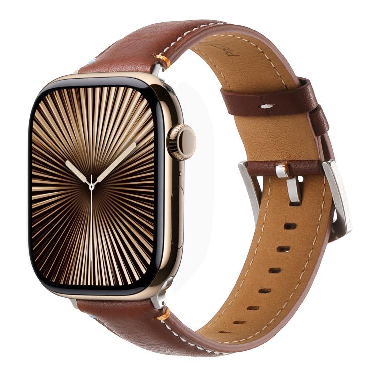 For Apple Watch 42mm / 41mm / 40mm / 38mm Kalebol Stitched Genuine Leather Watch Band(Pull Up Leather Brown) - free shipping - PMc TechLife - Order now!