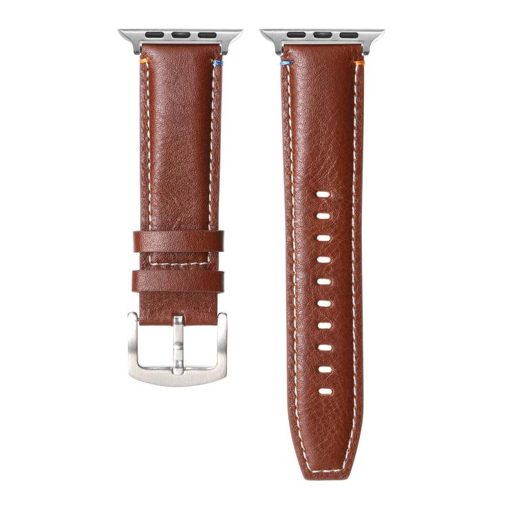 For Apple Watch 42mm / 41mm / 40mm / 38mm Kalebol Stitched Genuine Leather Watch Band(Pull Up Leather Brown) - free shipping - PMc TechLife - Order now!