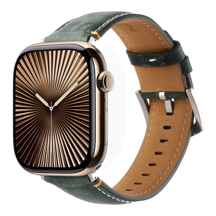 For Apple Watch 42mm / 41mm / 40mm / 38mm Kalebol Stitched Genuine Leather Watch Band(Frosted Green) - free shipping - PMc TechLife - Order now!