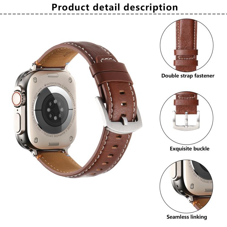 For Apple Watch 42mm / 41mm / 40mm / 38mm Kalebol Stitched Genuine Leather Watch Band(Pull Up Leather Brown) - free shipping - PMc TechLife - Order now!