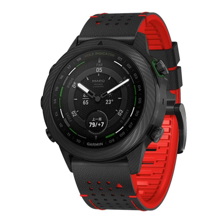 For Garmin Fenix 7X 26mm Kalebol Dot Hole Silicone Leather Quick Release Watch Band(Black Red) - free shipping - PMc TechLife - Order now!