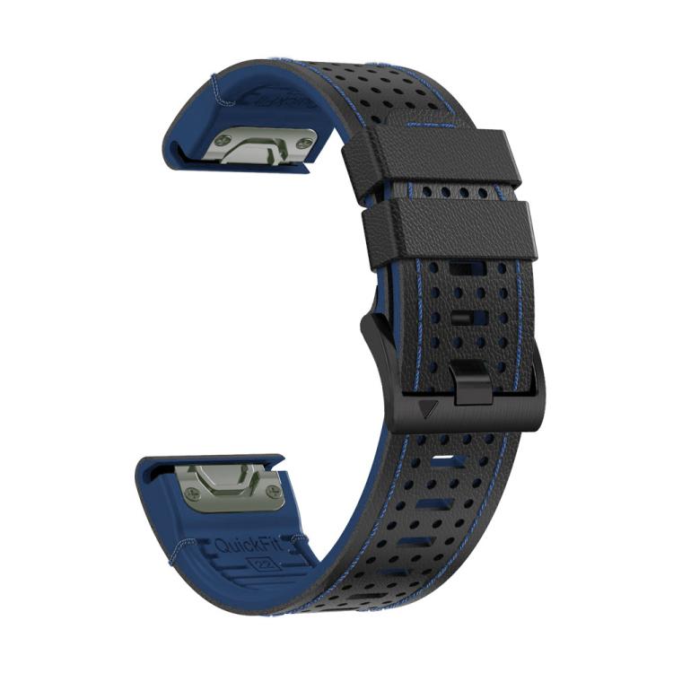 For Garmin Fenix 7X 26mm Kalebol Dot Hole Silicone Leather Quick Release Watch Band(Black Blue) - free shipping - PMc TechLife - Order now!