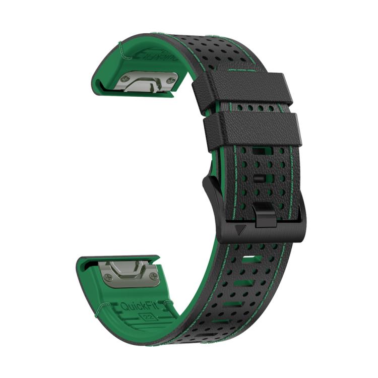 For Garmin Fenix 7X 26mm Kalebol Dot Hole Silicone Leather Quick Release Watch Band(Black Green) - free shipping - PMc TechLife - Order now!