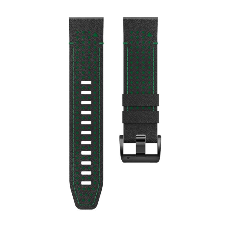 For Garmin Fenix 7X 26mm Kalebol Dot Hole Silicone Leather Quick Release Watch Band(Black Green) - free shipping - PMc TechLife - Order now!
