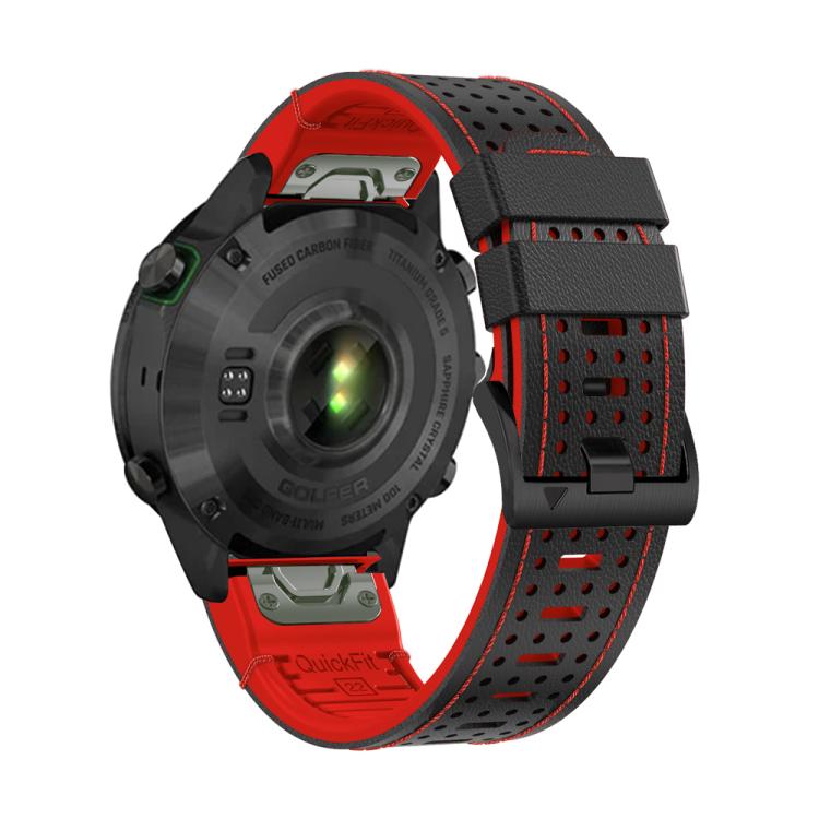For Garmin Fenix 7 22mm Kalebol Dot Hole Silicone Leather Quick Release Watch Band(Black Red) - free shipping - PMc TechLife - Order now!