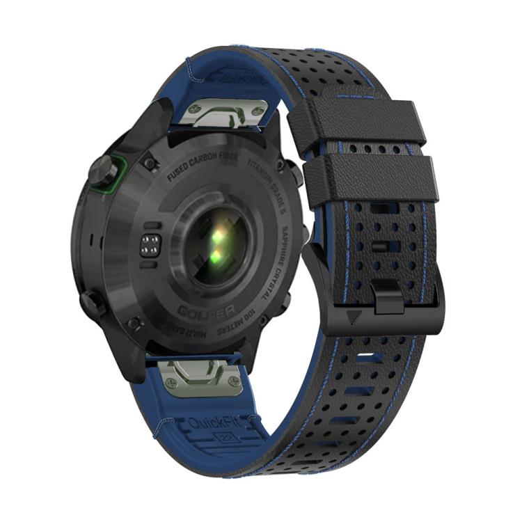 For Garmin Fenix 7 22mm Kalebol Dot Hole Silicone Leather Quick Release Watch Band(Black Blue) - free shipping - PMc TechLife - Order now!