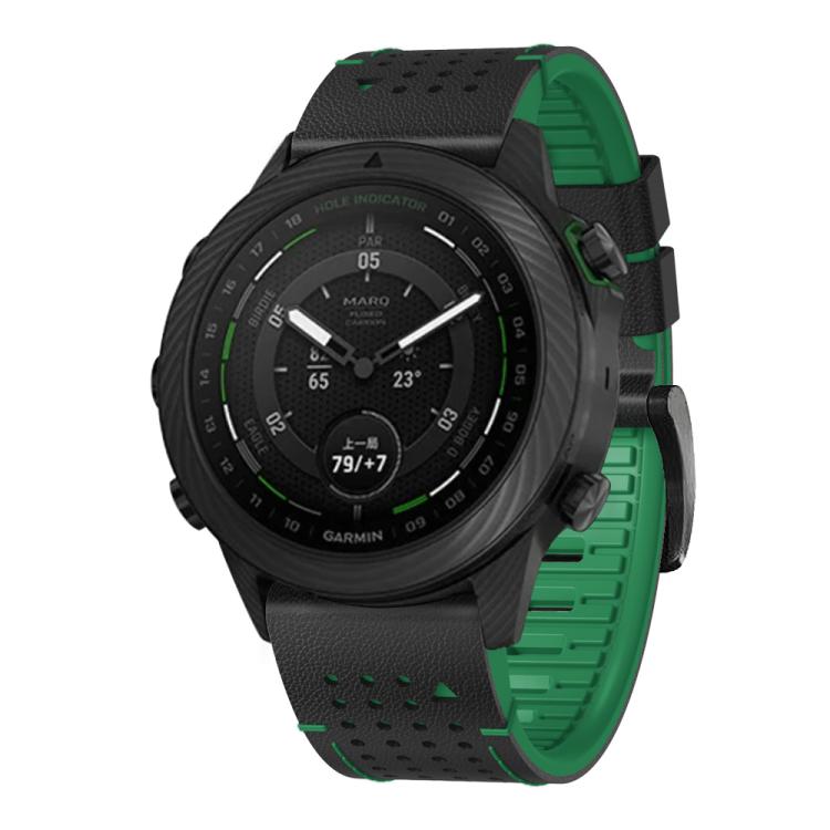 For Garmin Fenix 7 22mm Kalebol Dot Hole Silicone Leather Quick Release Watch Band(Black Green) - free shipping - PMc TechLife - Order now!