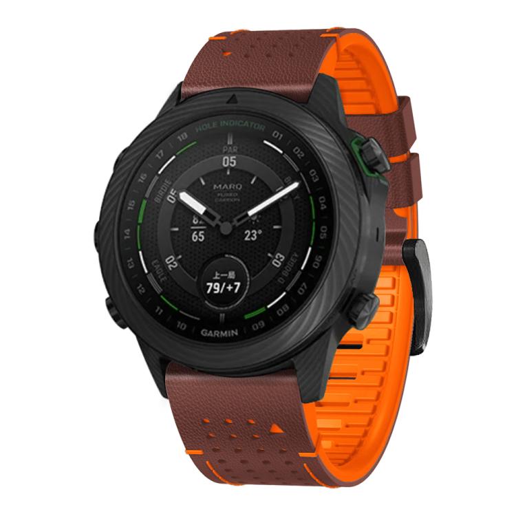 For Garmin Fenix 7 22mm Kalebol Dot Hole Silicone Leather Quick Release Watch Band(Coffee Orange) - free shipping - PMc TechLife - Order now!