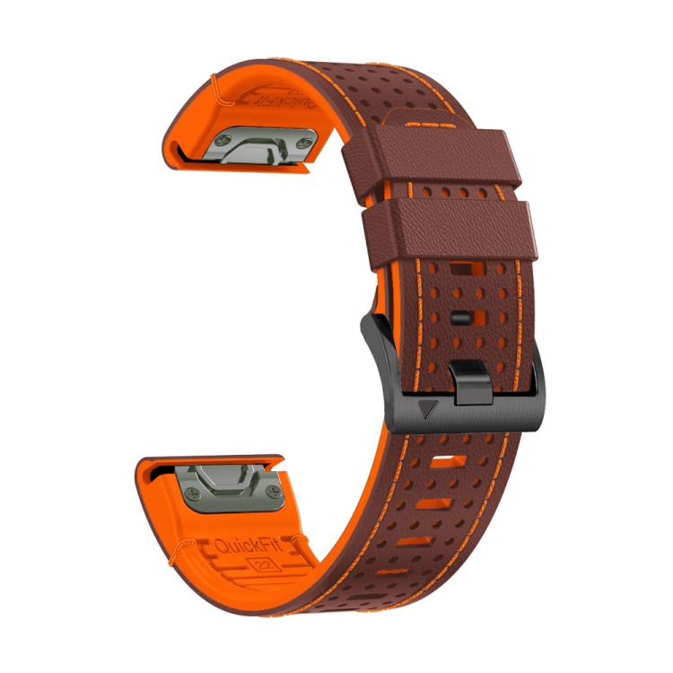 For Garmin Fenix 7 22mm Kalebol Dot Hole Silicone Leather Quick Release Watch Band(Coffee Orange) - free shipping - PMc TechLife - Order now!