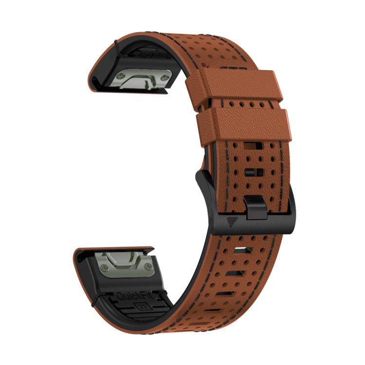 For Garmin Fenix 7 22mm Kalebol Dot Hole Silicone Leather Quick Release Watch Band(Brown Black) - free shipping - PMc TechLife - Order now!