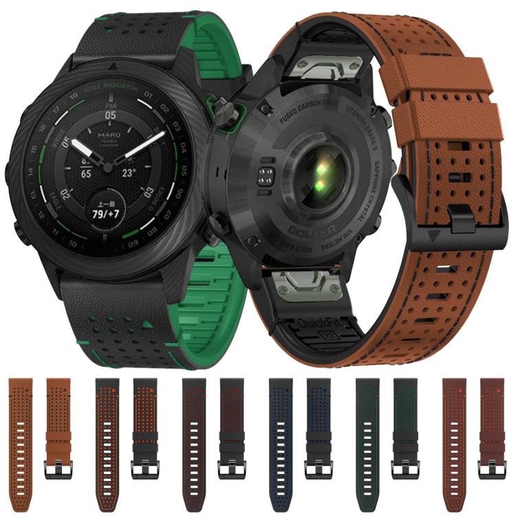 For Garmin Fenix 7X 26mm Kalebol Dot Hole Silicone Leather Quick Release Watch Band(Black Red) - free shipping - PMc TechLife - Order now!