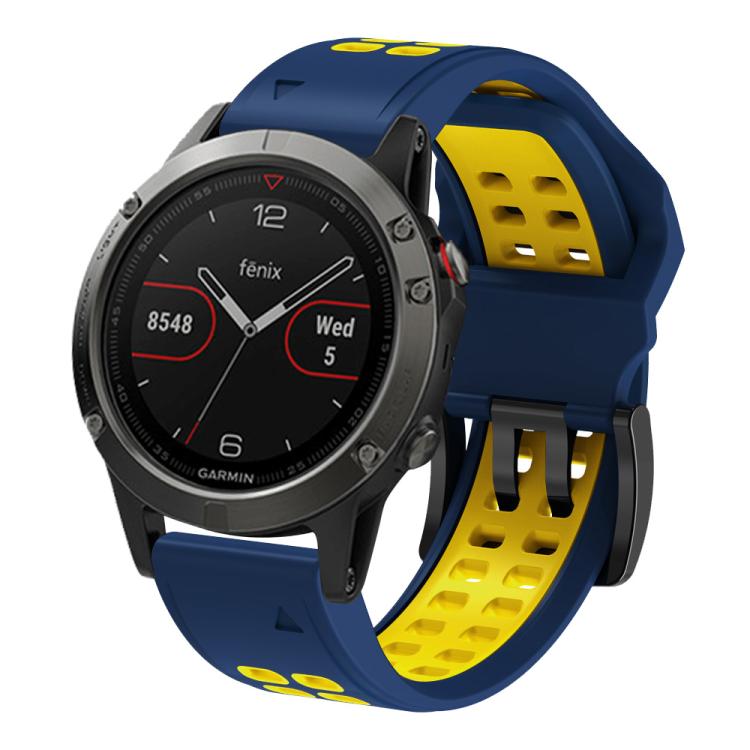 For Garmin QuickFit 22mm Kalebol Tow Row Holes Silicone Watch Band(Blue Yellow) - free shipping - PMc TechLife - Order now!
