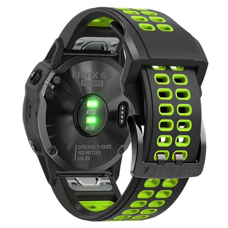 For Garmin QuickFit 26mm Kalebol Tow Row Holes Silicone Watch Band(Black Green) - free shipping - PMc TechLife - Order now!