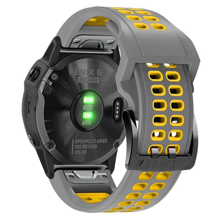 For Garmin QuickFit 26mm Kalebol Tow Row Holes Silicone Watch Band(Grey Yellow) - free shipping - PMc TechLife - Order now!