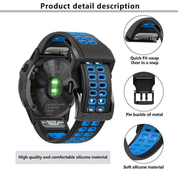 For Garmin QuickFit 26mm Kalebol Tow Row Holes Silicone Watch Band(Black Blue) - free shipping - PMc TechLife - Order now!