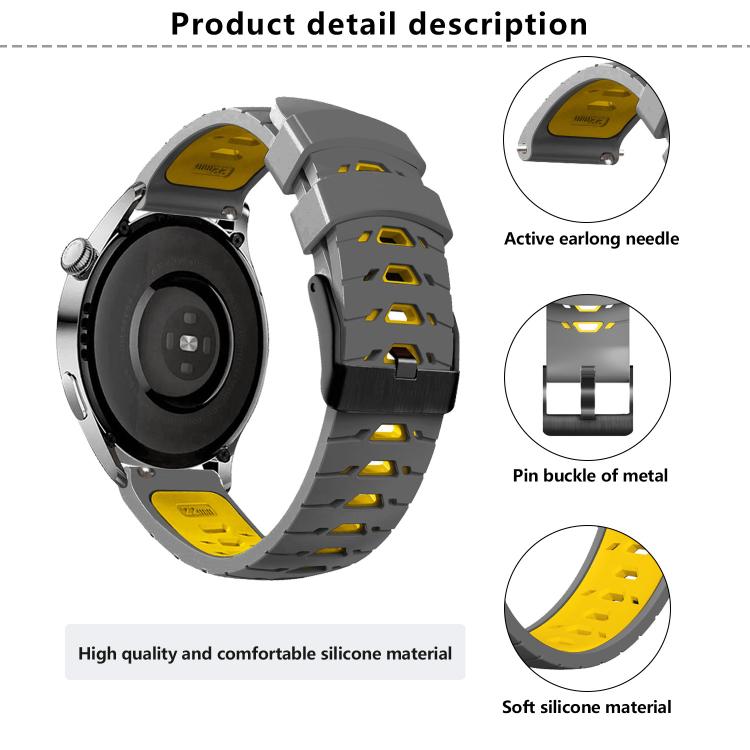 Kalebol 22mm Universal Three Row Holes Silicone Watch Band(Grey Yellow) - free shipping - PMc TechLife - Order now!
