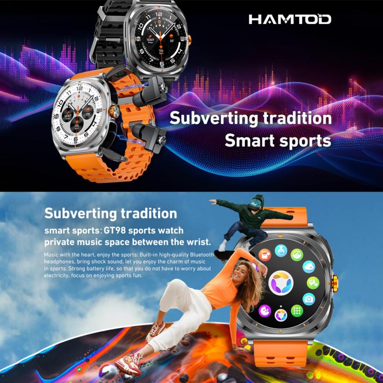 HAMTOD GT98 Headphones Smart Watch,1.53 inch, Support Bluetooth Call / NFC / Heart Rate(Silver Orange) - free shipping - PMC TechLife - Order now!