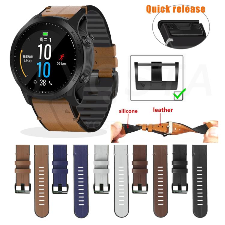 For Garmin QuickFit 22mm Kalebol Quick Release Silicone Leather Watch Band(Brown) - free shipping - PMc TechLife - Order now!
