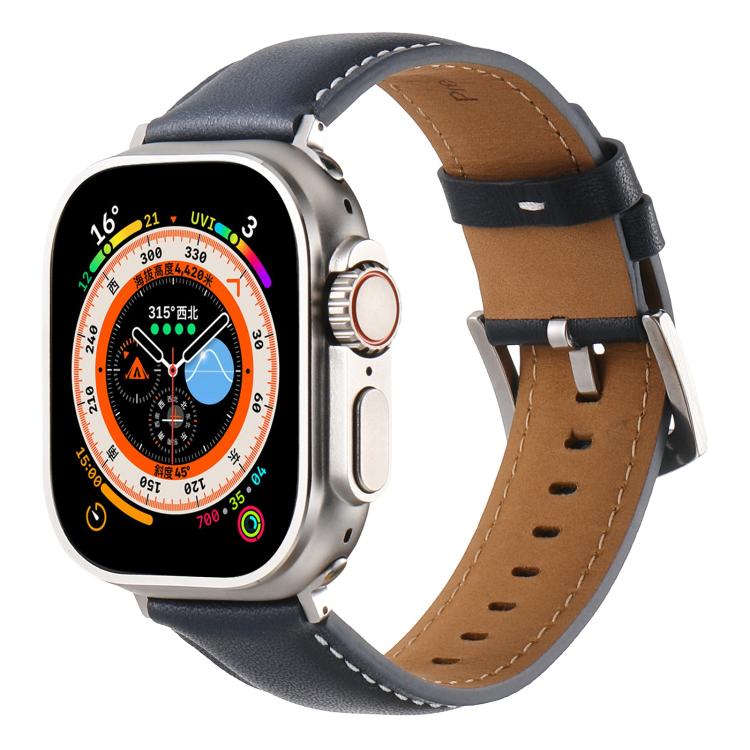 For Apple Watch 46mm / 49mm / 45mm / 44mm Kalebol Plain Genuine Leather Watch Band(Dark Blue) - free shipping - PMc TechLife - Order now!