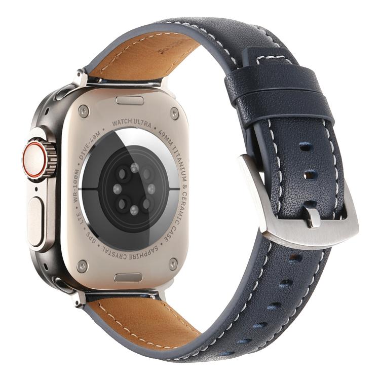 For Apple Watch 46mm / 49mm / 45mm / 44mm Kalebol Plain Genuine Leather Watch Band(Dark Blue) - free shipping - PMc TechLife - Order now!