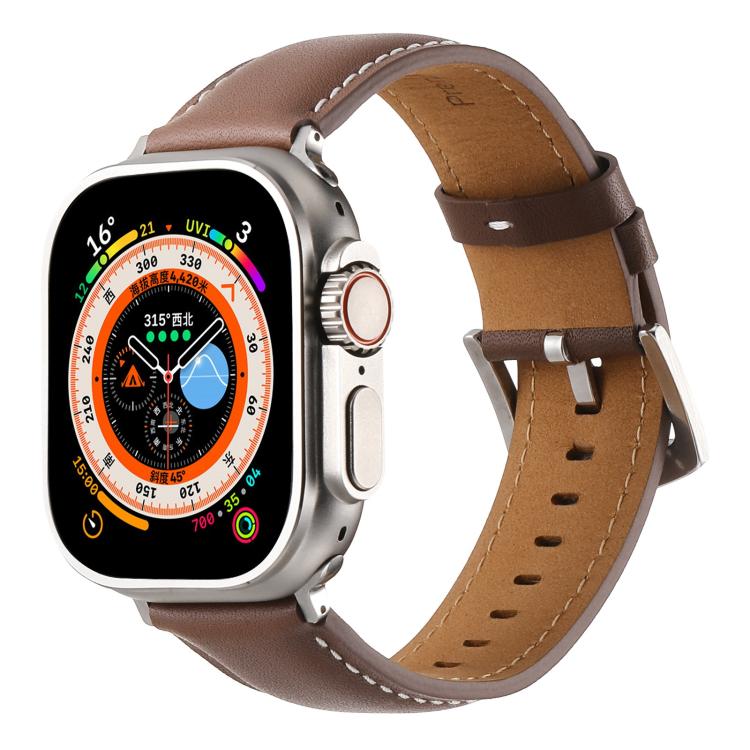 For Apple Watch 46mm / 49mm / 45mm / 44mm Kalebol Plain Genuine Leather Watch Band(Dark Brown) - free shipping - PMc TechLife - Order now!